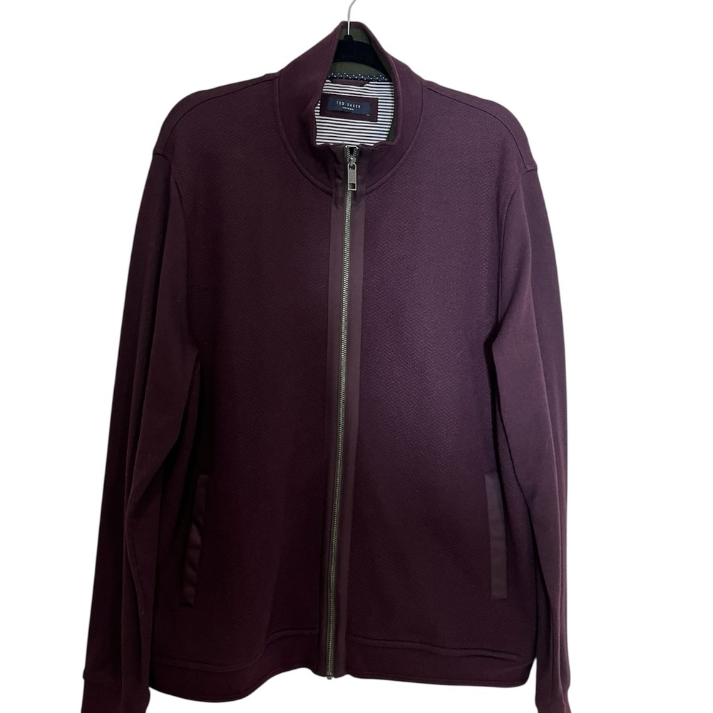 Ted Baker London Men’s Burgundy Full Zip Funnel Neck Sweater Jacket SZ L Preppy